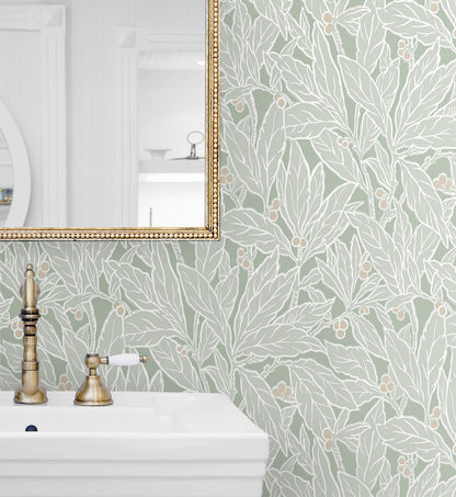 Leaf and Berry Botanical Vintage Unpasted Wallpaper