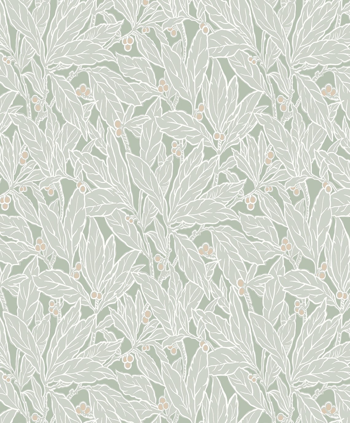 Leaf and Berry Botanical Vintage Unpasted Wallpaper