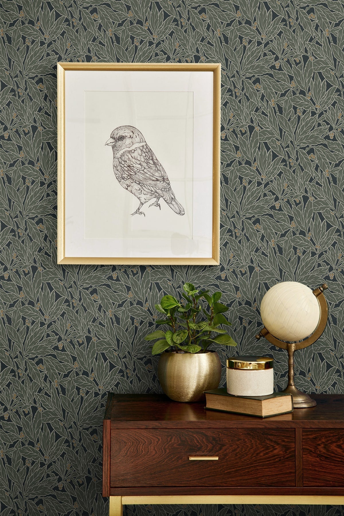 Leaf and Berry Botanical Vintage Unpasted Wallpaper