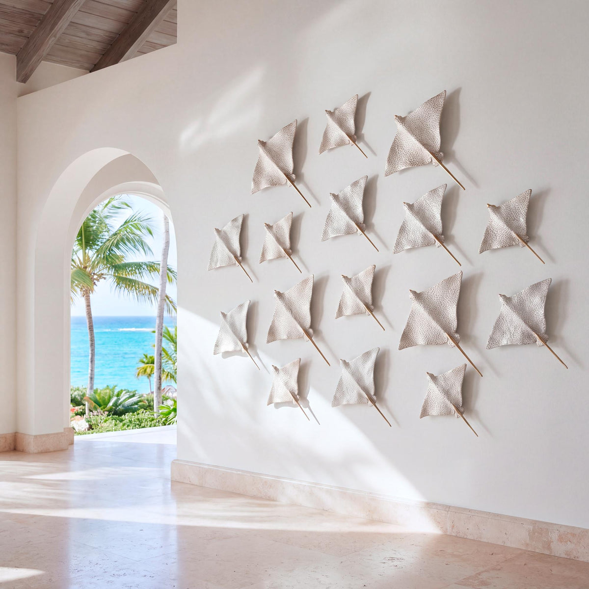 Stingray Wall Sculpture, White Patina/Gold, Medium