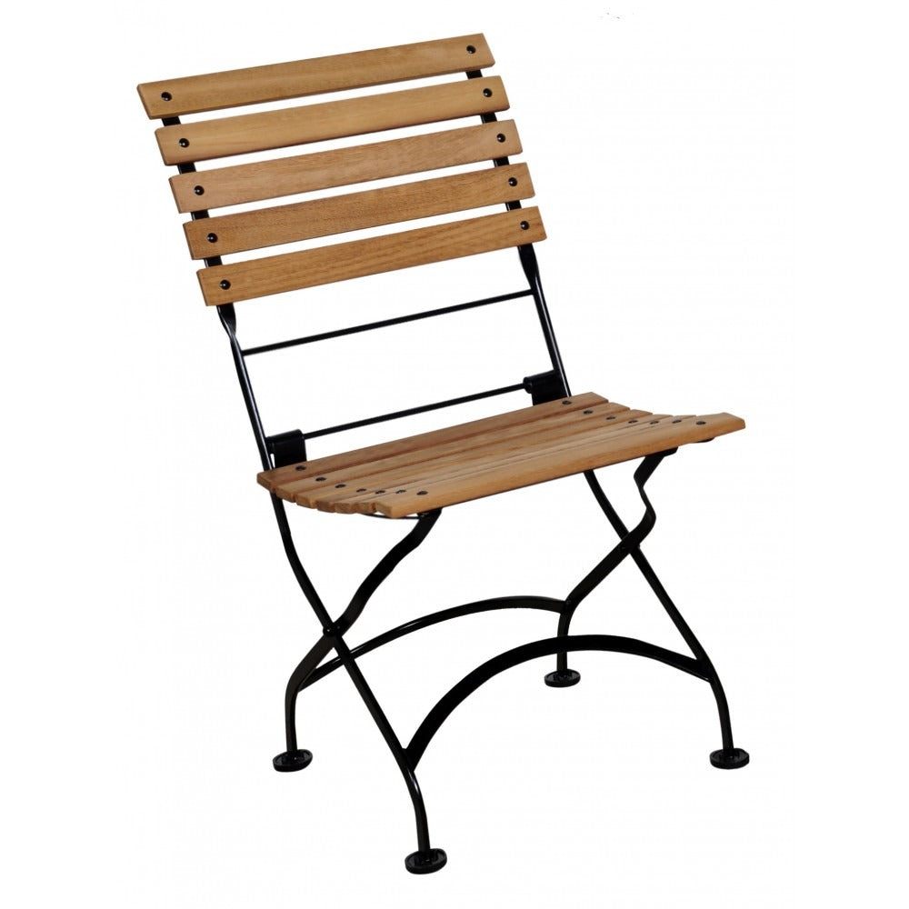 Five Piece Dining Set with 32 x 48" Steel Top Table and Two/Two Natural African Teak Slat Side/Arm Chairs