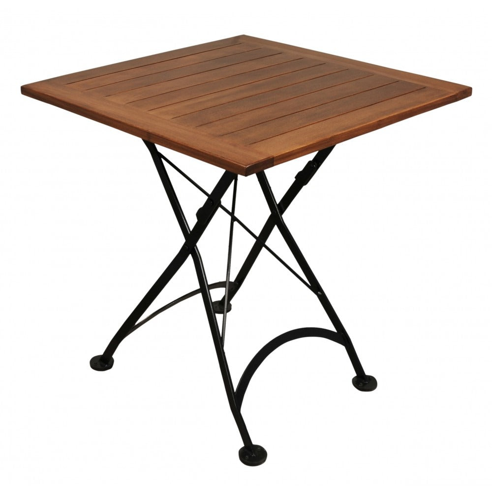 Five Piece Dining Set with 28" Square European Chestnut Wood Slats Top and Four 5508 Folding Chairs