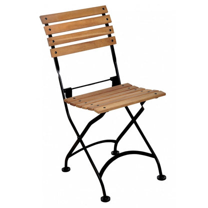 Five Piece Dining Set with 32 x 48" Steel Top Table and Four Natural African Teak Side Chairs