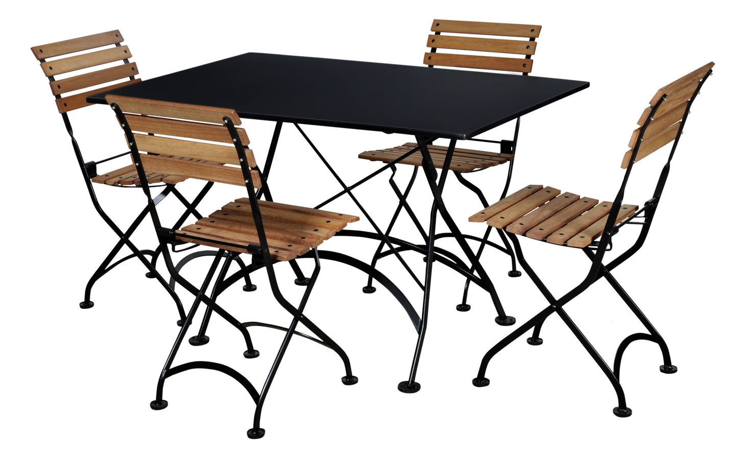 Five Piece Dining Set with 32 x 48" Steel Top Table and Four Natural African Teak Side Chairs