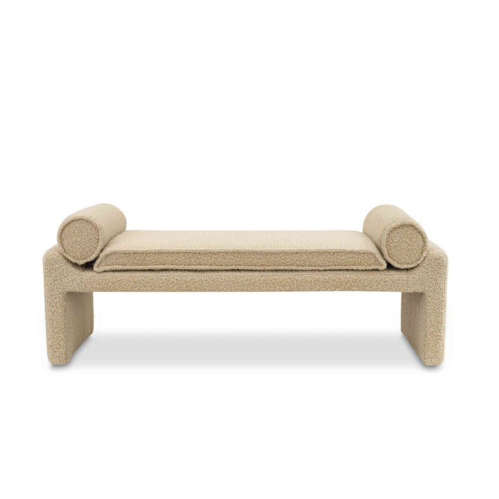 Contemporary Bench in Angora Parchment by Tara Shaw viewed straight on