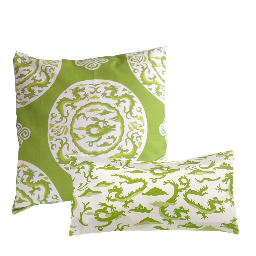 Green Dragon Lumbar Pillow by Dana Gibson and throw pillow