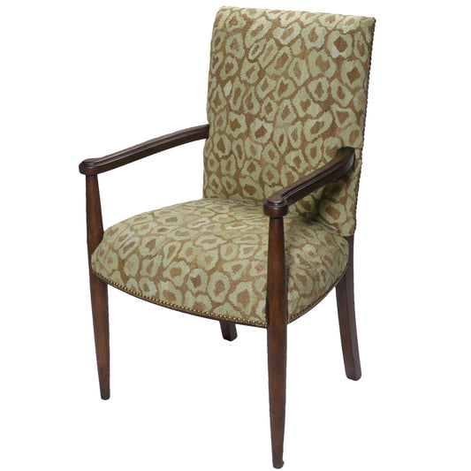 Green and brown giraffe print dining arm chair with wood frame by French Market Collection