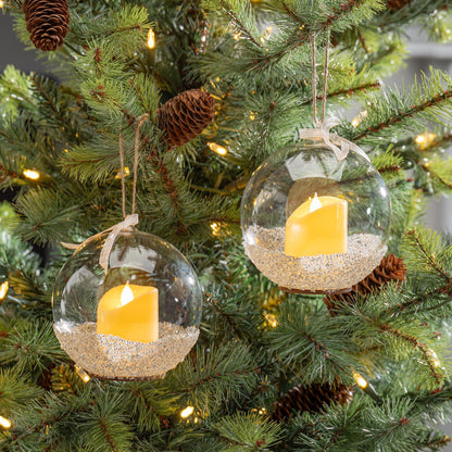Lit Glass Ornament with Candle, Set of 2