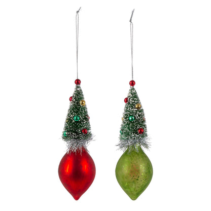 Retro Tree Tear Drop Ornament, 2 Assorted Styles