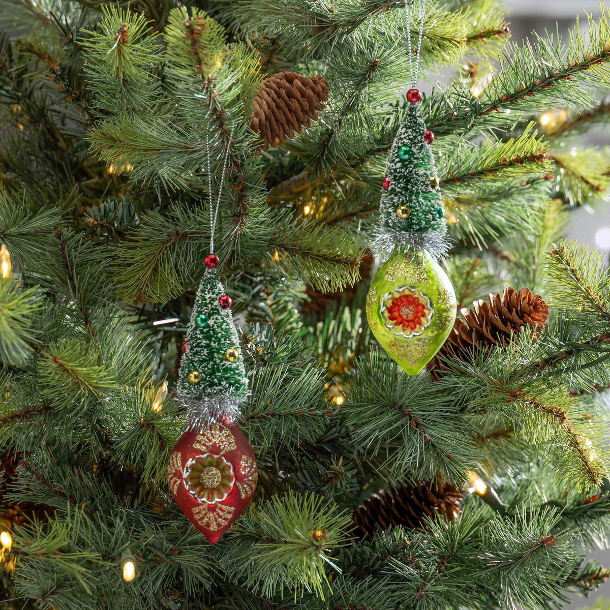 Retro Tree Tear Drop Ornament, 2 Assorted Styles