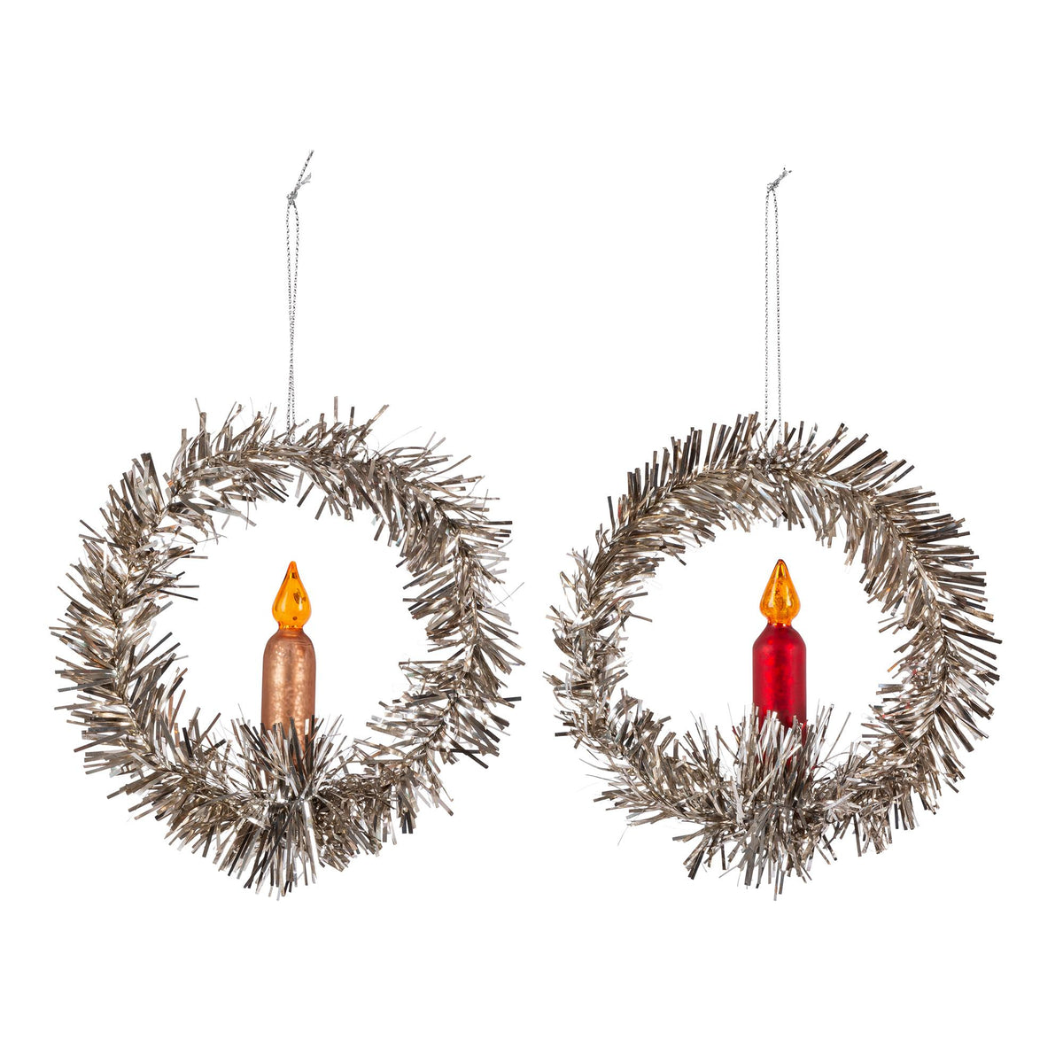 Wreath with Candle Ornament, 2 Assorted Styles