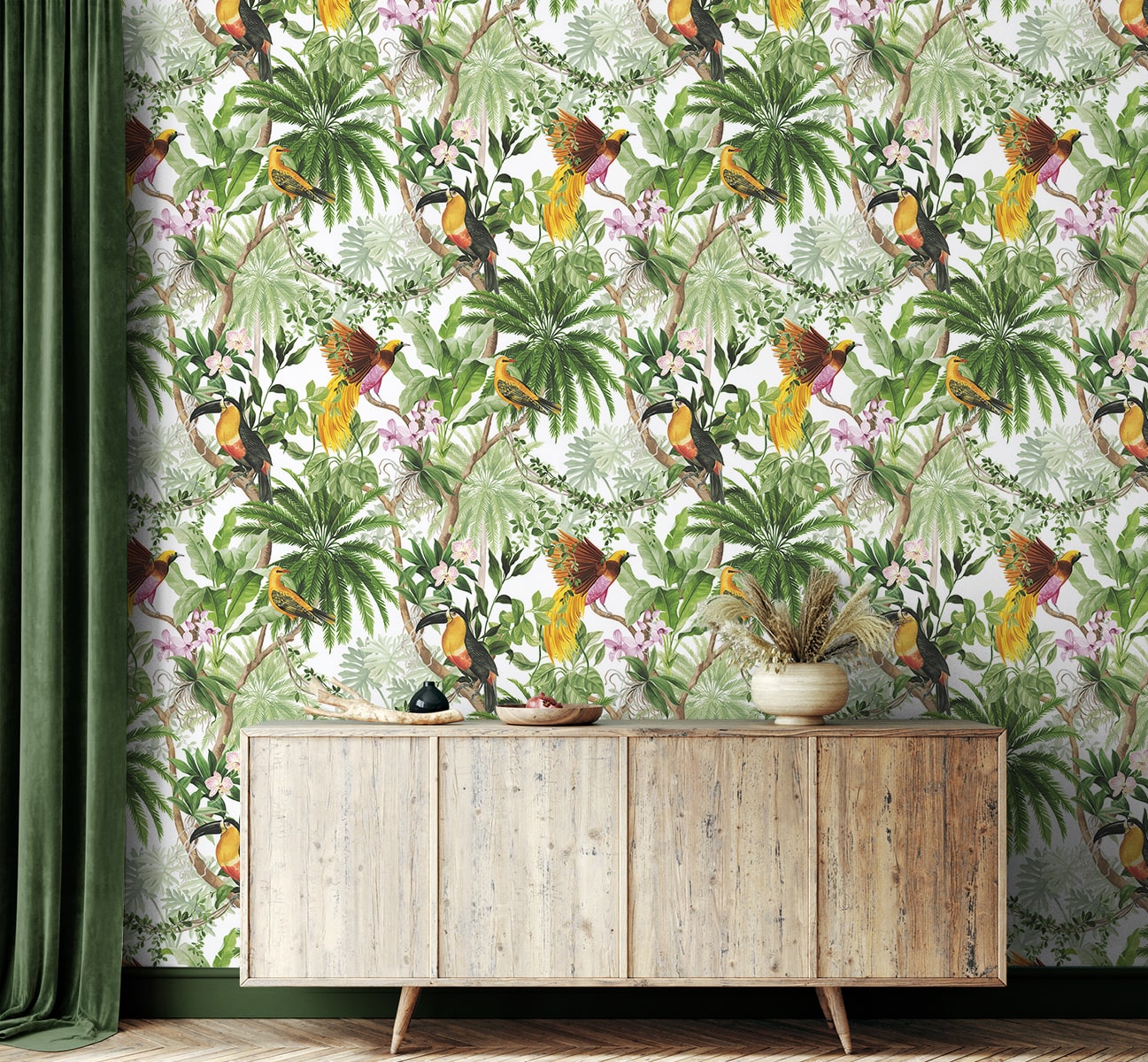 Tropical Bird Peel and Stick Removable Wallpaper