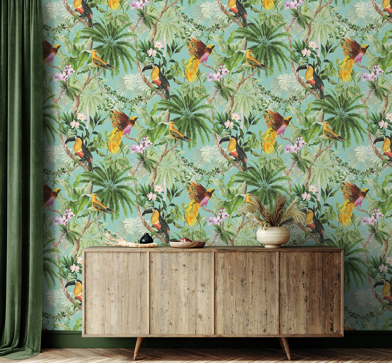 Tropical Bird Peel and Stick Removable Wallpaper