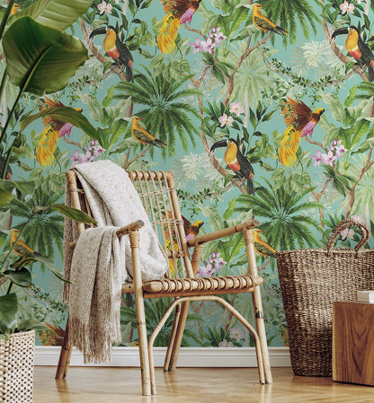 Tropical Bird Peel and Stick Removable Wallpaper