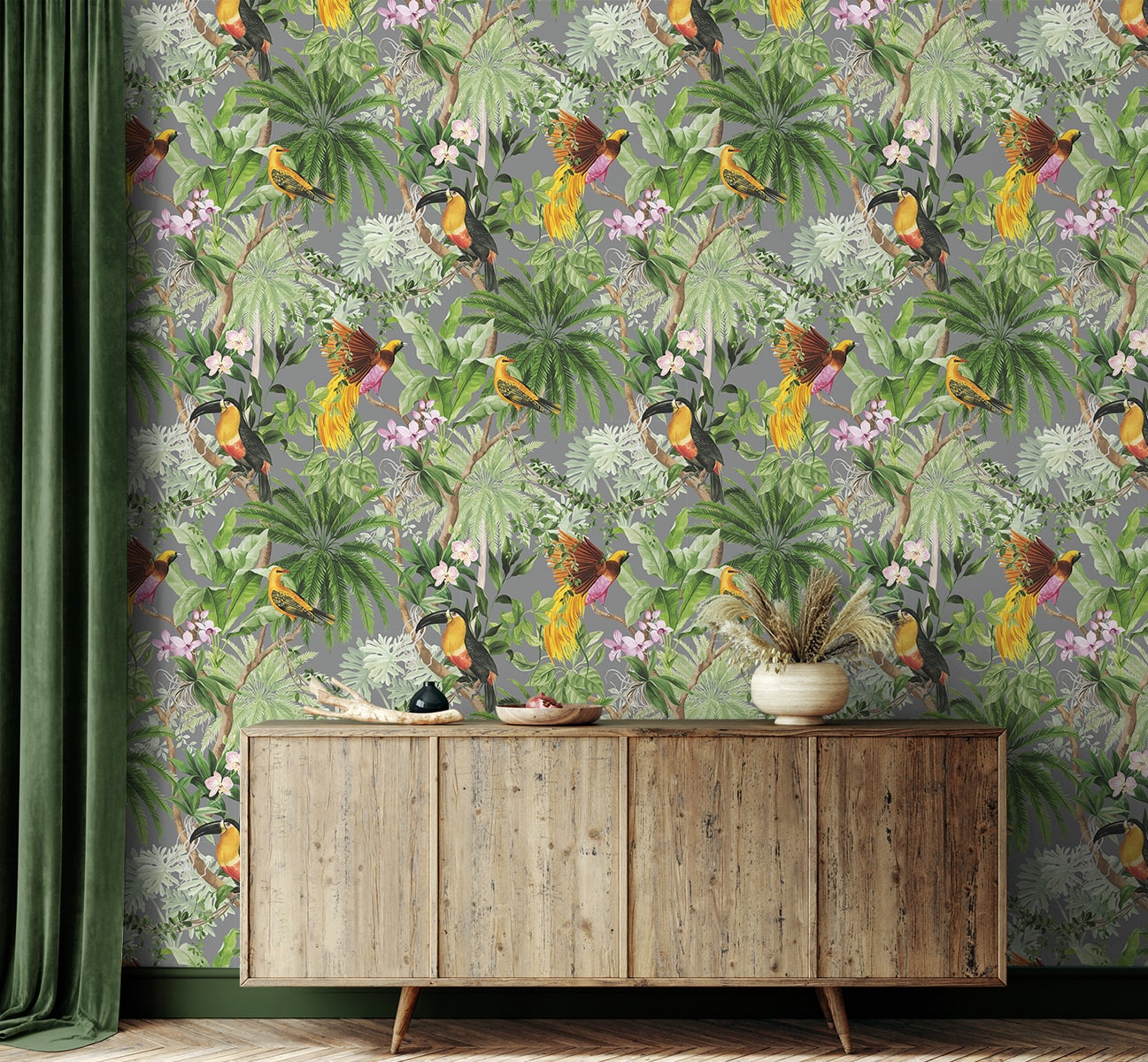 Tropical Bird Peel and Stick Removable Wallpaper