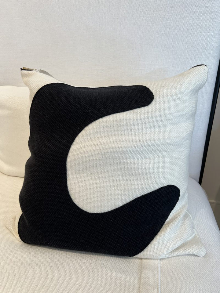 Heavy Black Belgian Linen on Oyster Throw Pillow by Tara Shaw 24" Sq shown sitting on chair