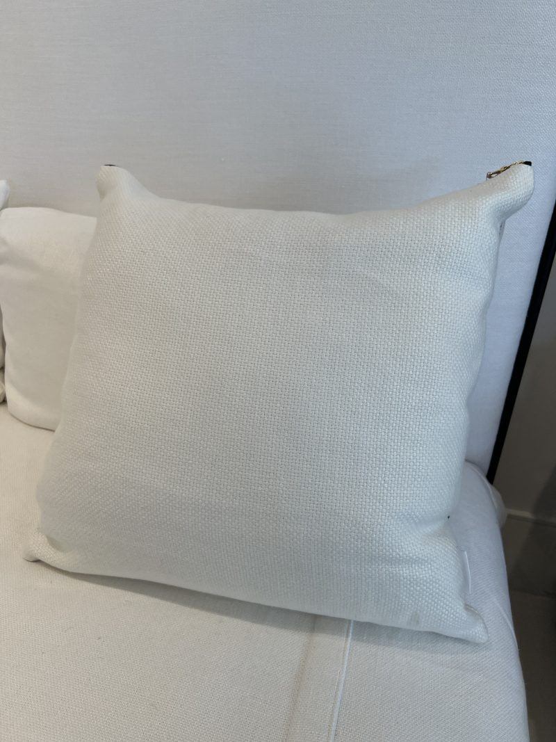 Heavy Black Belgian Linen on Oyster Throw Pillow by Tara Shaw 24" Sq showing solid white backside