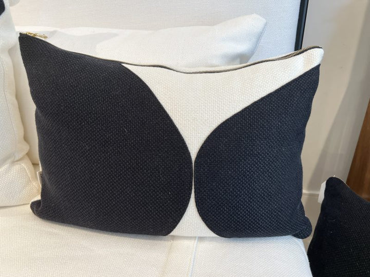 Heavy Black Belgian Linen on Oyster Throw PIllow By Tara Shaw 16" x 27" placed on chair