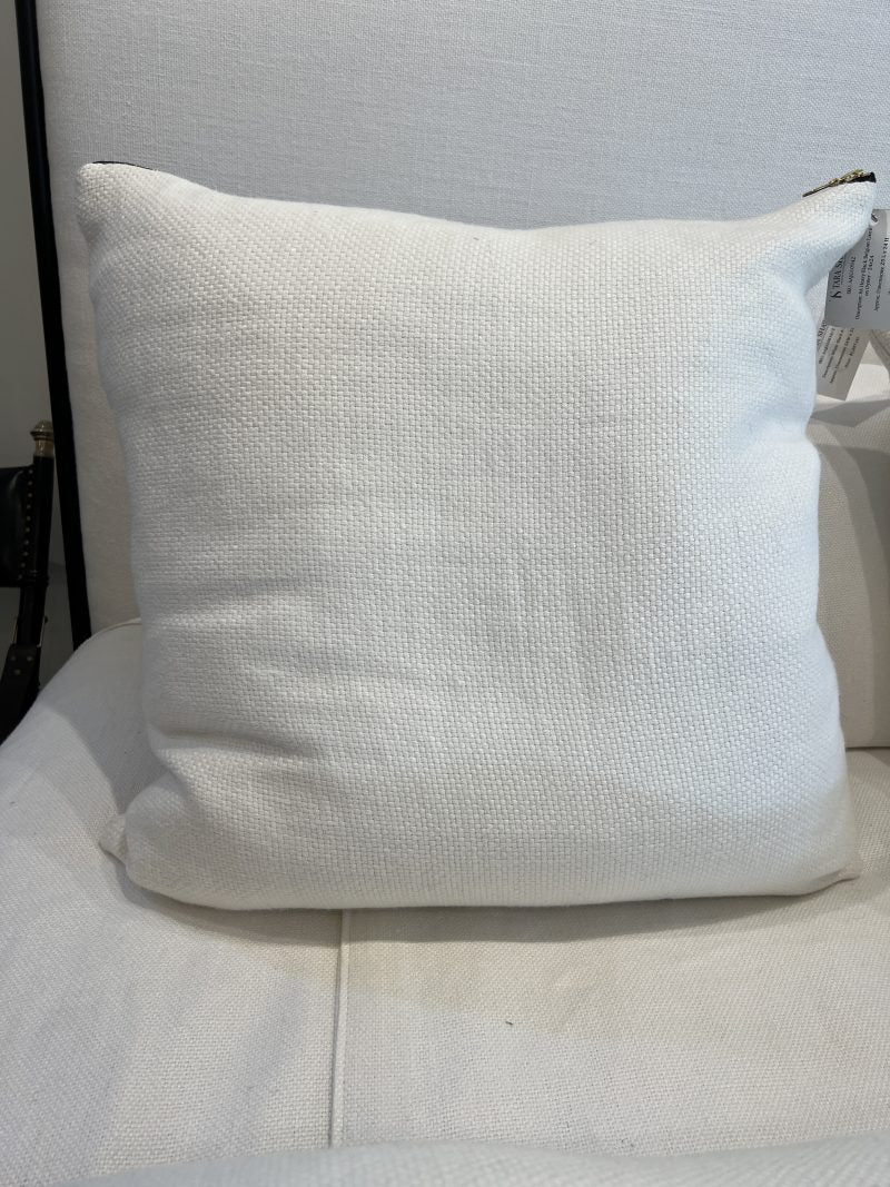 Heavy Black Belgian Linen on Oyster Throw Pillow by Tara Shaw viewed from back side