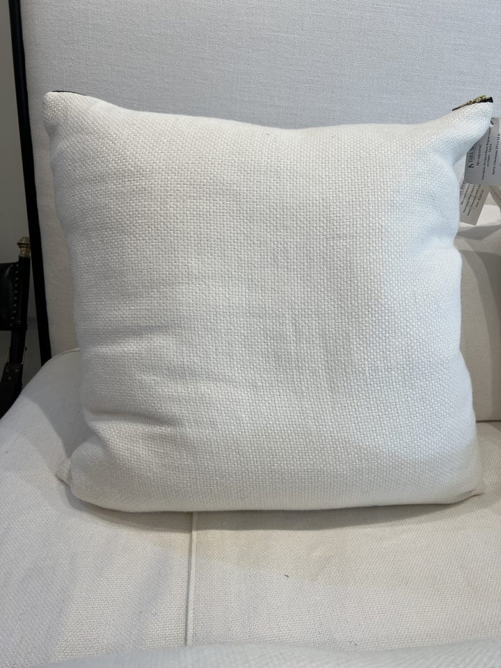 Heavy Black Belgian Linen on Oyster Throw Pillow by Tara Shaw viewed from back side