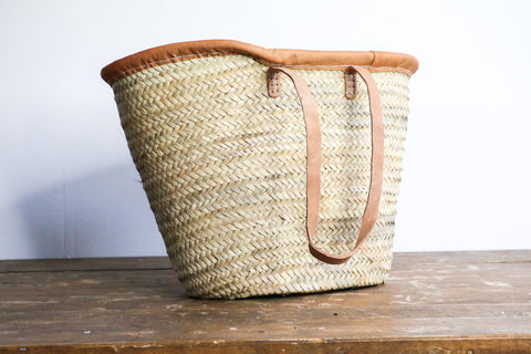 French Market Basket Leather Trim Long Handles