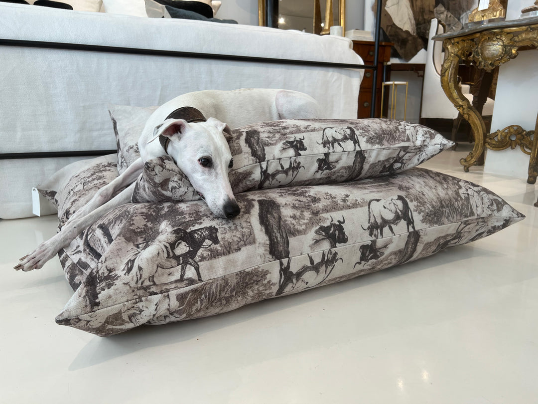 Maison Brunaille Dog Bed Large by Tara Shaw with dog