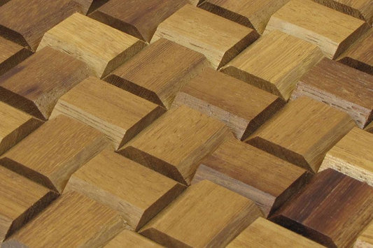 Iroko Pyramid Mesh-mounted Wood Mosaic Wall Tile - Livfloors Collection