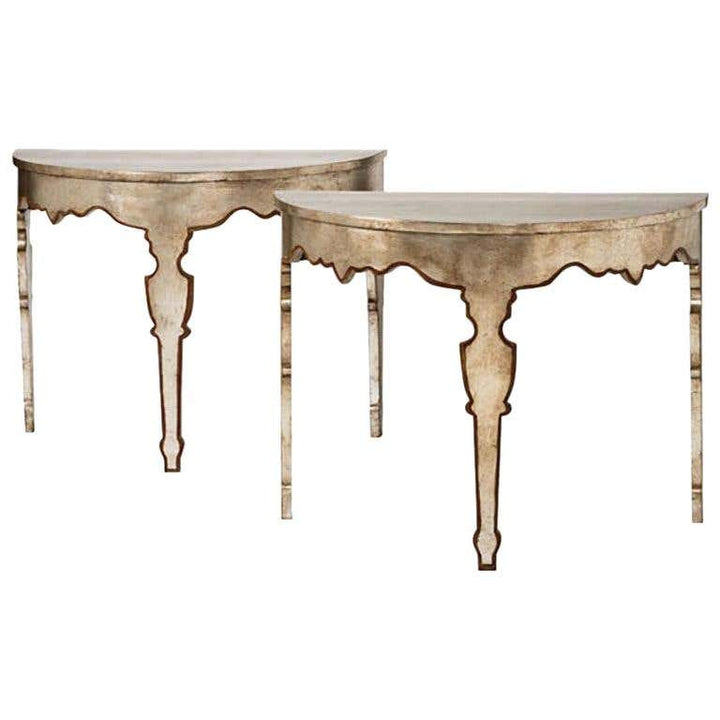 Italian Console in Silver Leaf by Tara Shaw shown with two tables