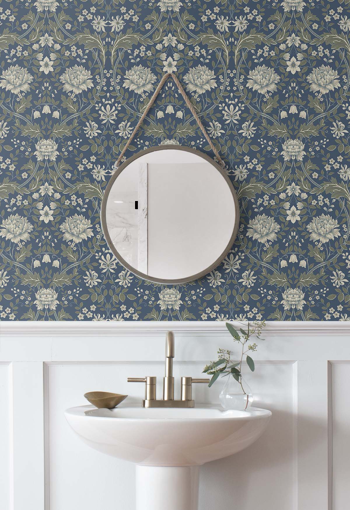 Sutton Honeysuckle Floral Damask Unpasted Wallpaper