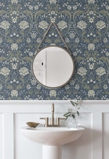 Sutton Honeysuckle Floral Damask Unpasted Wallpaper