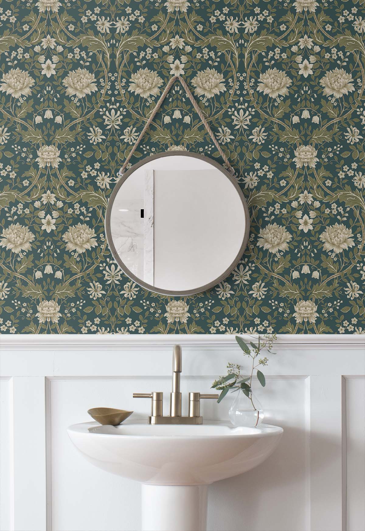 Sutton Honeysuckle Floral Damask Unpasted Wallpaper