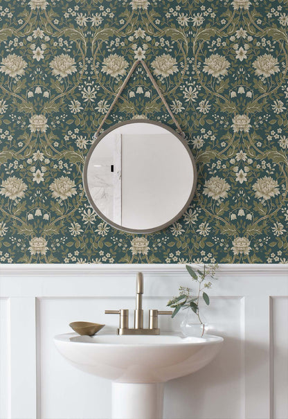 Sutton Honeysuckle Floral Damask Unpasted Wallpaper