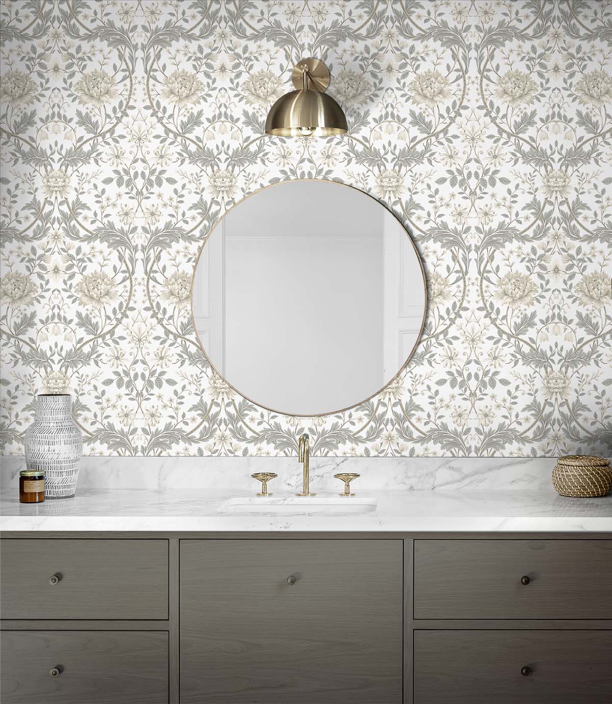 Sutton Honeysuckle Floral Damask Unpasted Wallpaper