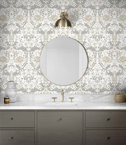 Sutton Honeysuckle Floral Damask Unpasted Wallpaper