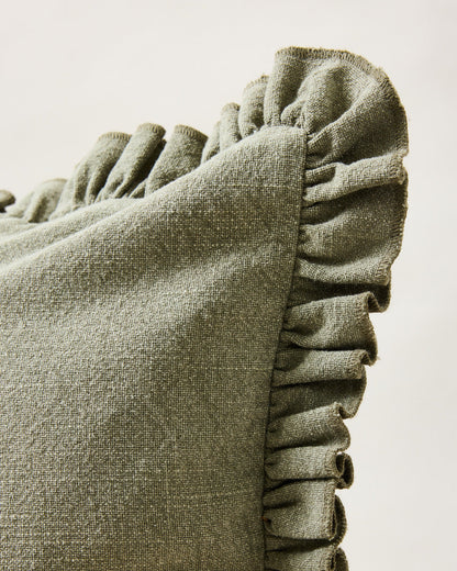 Slubby Cotton Ruffle Pillow