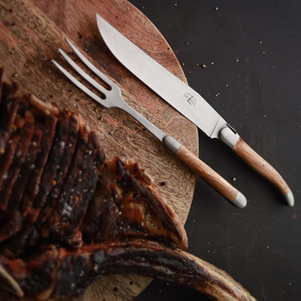 Laguiole Carving Set Olive Wood Handle Satin Finish