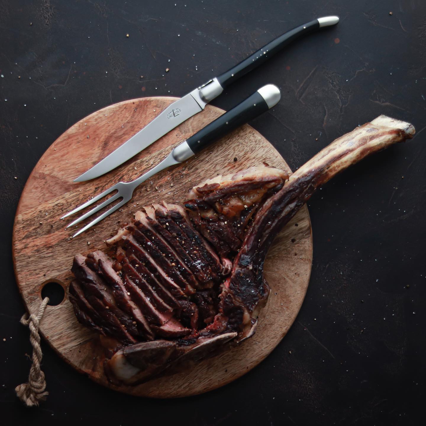 Laguiole XL Carving Set Ebony Handle Satin Finish