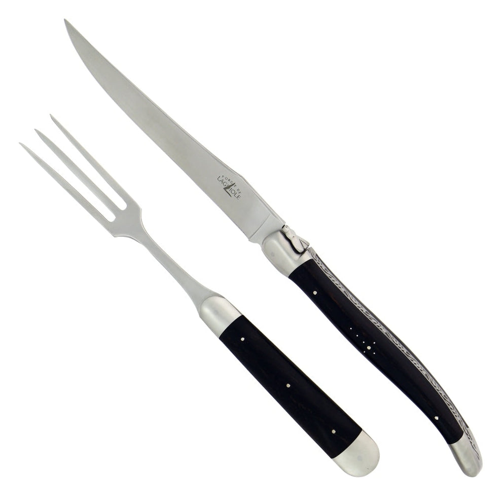 Laguiole XL Carving Set Ebony Handle Satin Finish