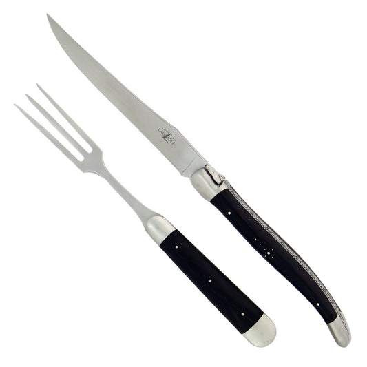 Laguiole XL Carving Set Ebony Handle Satin Finish