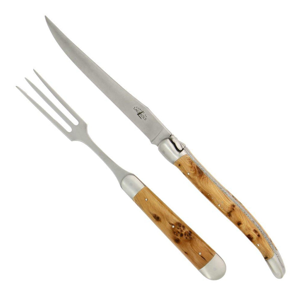 Laguiole XL Carving Set Juniper Handle Satin Finish