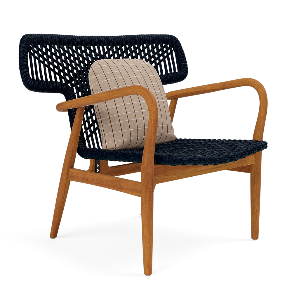 Garrison Outdoor Wing Chair - Clyde Beige Plaid High-Performance Fabric