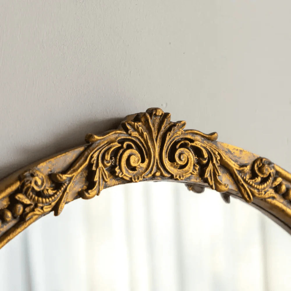 Marais Mirror, Round: French Gilt Gold Mirror with Elegant Details