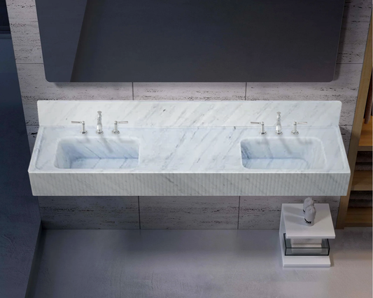 Carrara White Marble Bathroom Double Sink Fluted on Front (W)21" (L)72" (H)8"