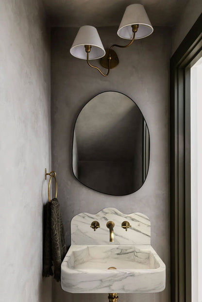 Calacatta White Marble Wall-Mount Bathroom Sink with Arabesque Backsplash (W)16" (L)24" (H)5"