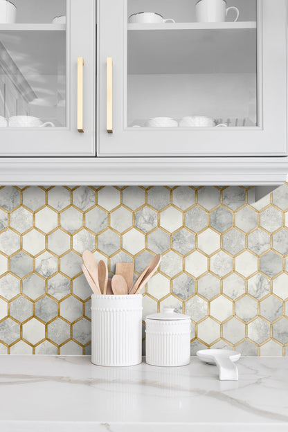 Inlay Hexagon Geometric Peel and Stick Removable Wallpaper