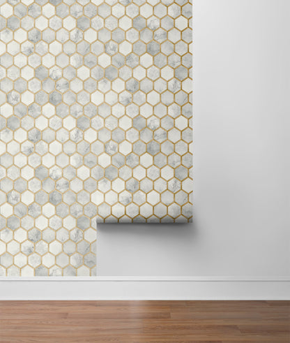 Inlay Hexagon Geometric Peel and Stick Removable Wallpaper
