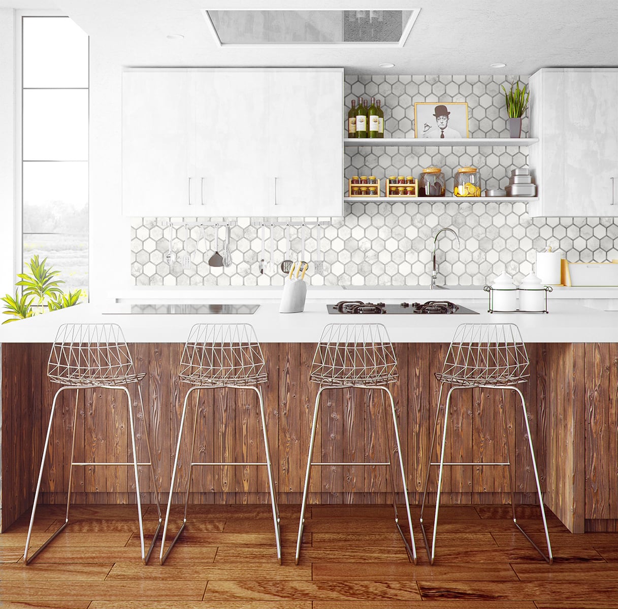 Inlay Hexagon Geometric Peel and Stick Removable Wallpaper