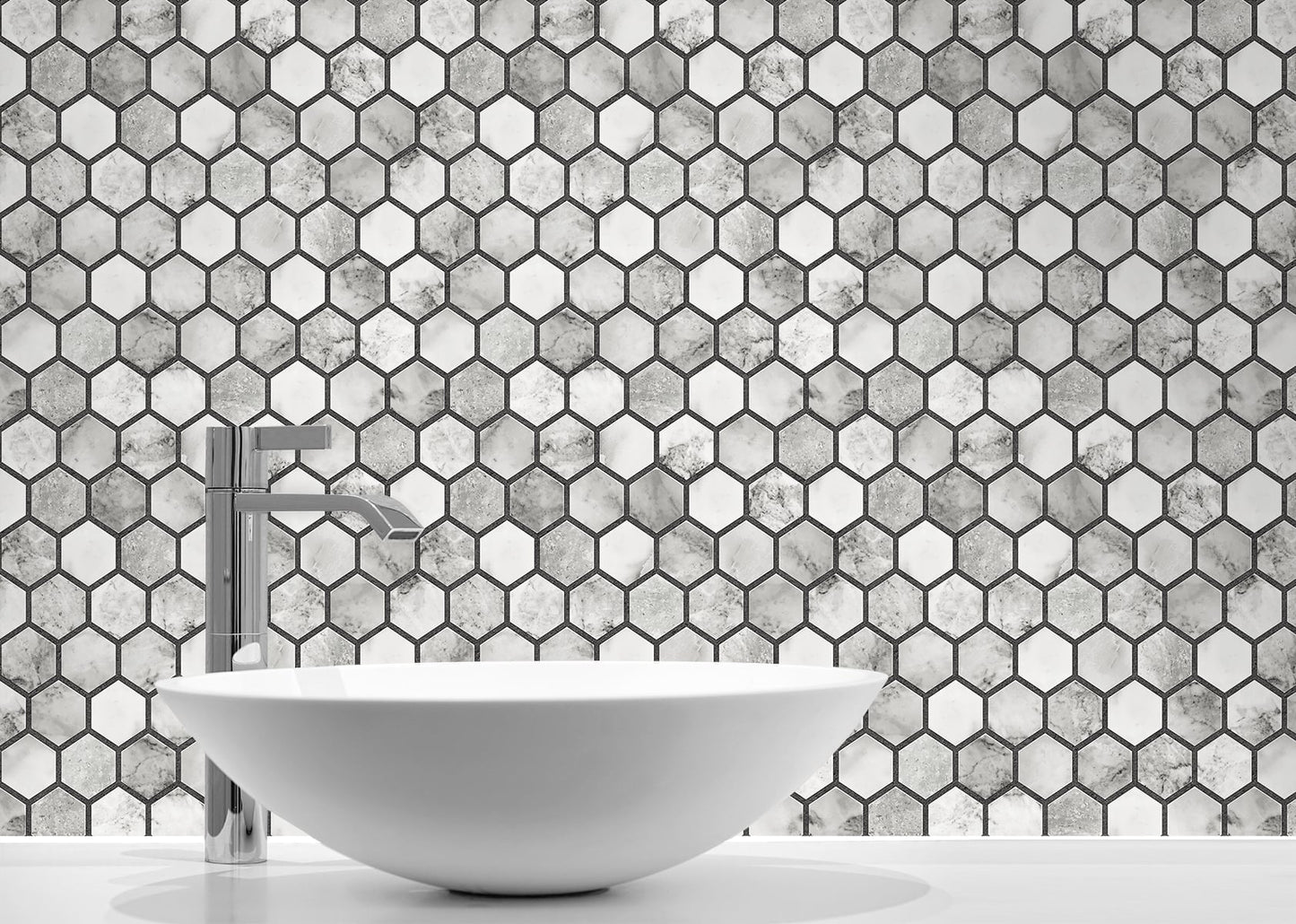 Marble Hexagon Faux Peel and Stick Removable Wallpaper