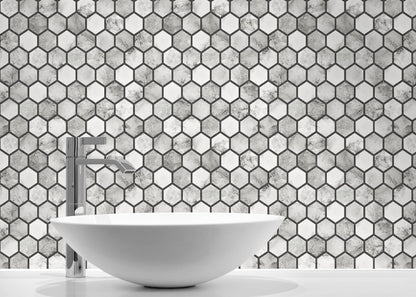 Marble Hexagon Faux Peel and Stick Removable Wallpaper