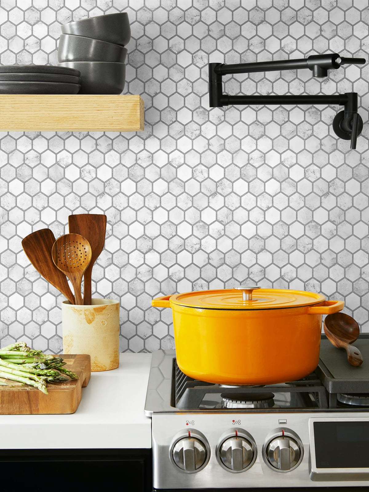 Marble Hexagon Faux Peel and Stick Removable Wallpaper